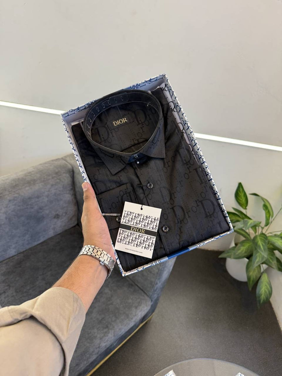 Dior Laser cut shadow print monogram imported box pack shirt black