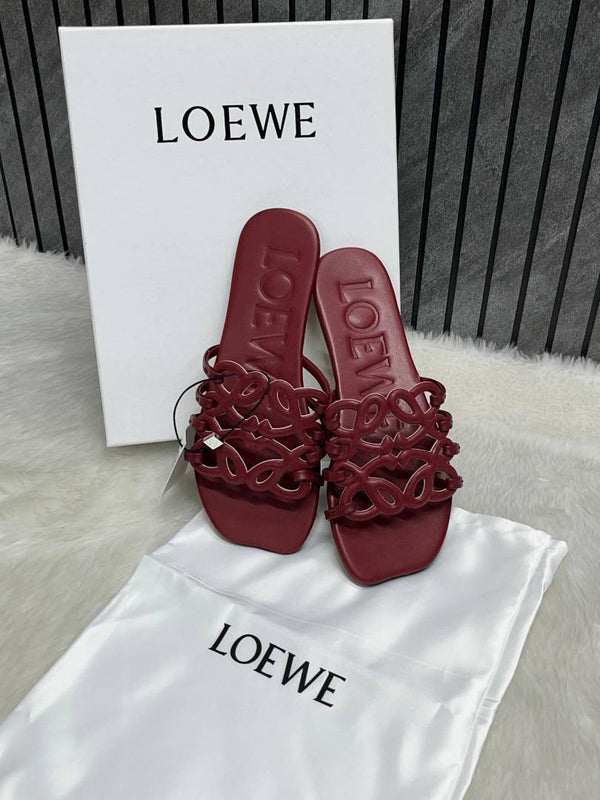 Loewe Red Wine Petal Anagram Slides For Women With Original Box And Dust Cover