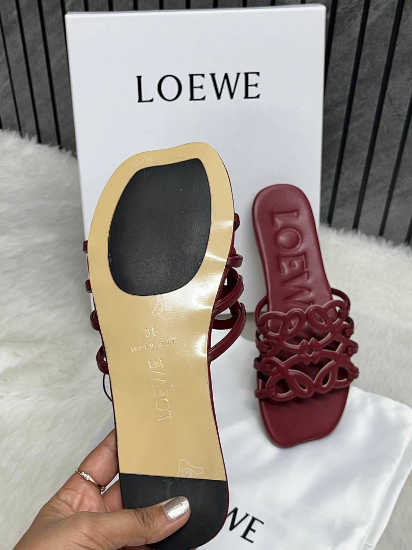 Loewe Red Wine Petal Anagram Slides For Women With Original Box And Dust Cover
