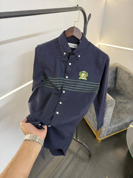 Lacoste navy blue embroidery logo imported shirt with brand button