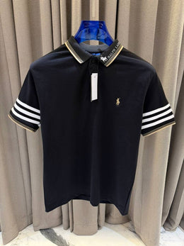 Ralph Lauren Chest Logo Stripe Sleeves Polo T-shirt Black