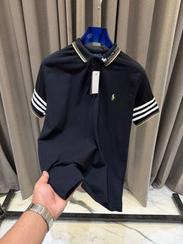 Ralph Lauren Chest Logo Stripe Sleeves Polo T-shirt Black