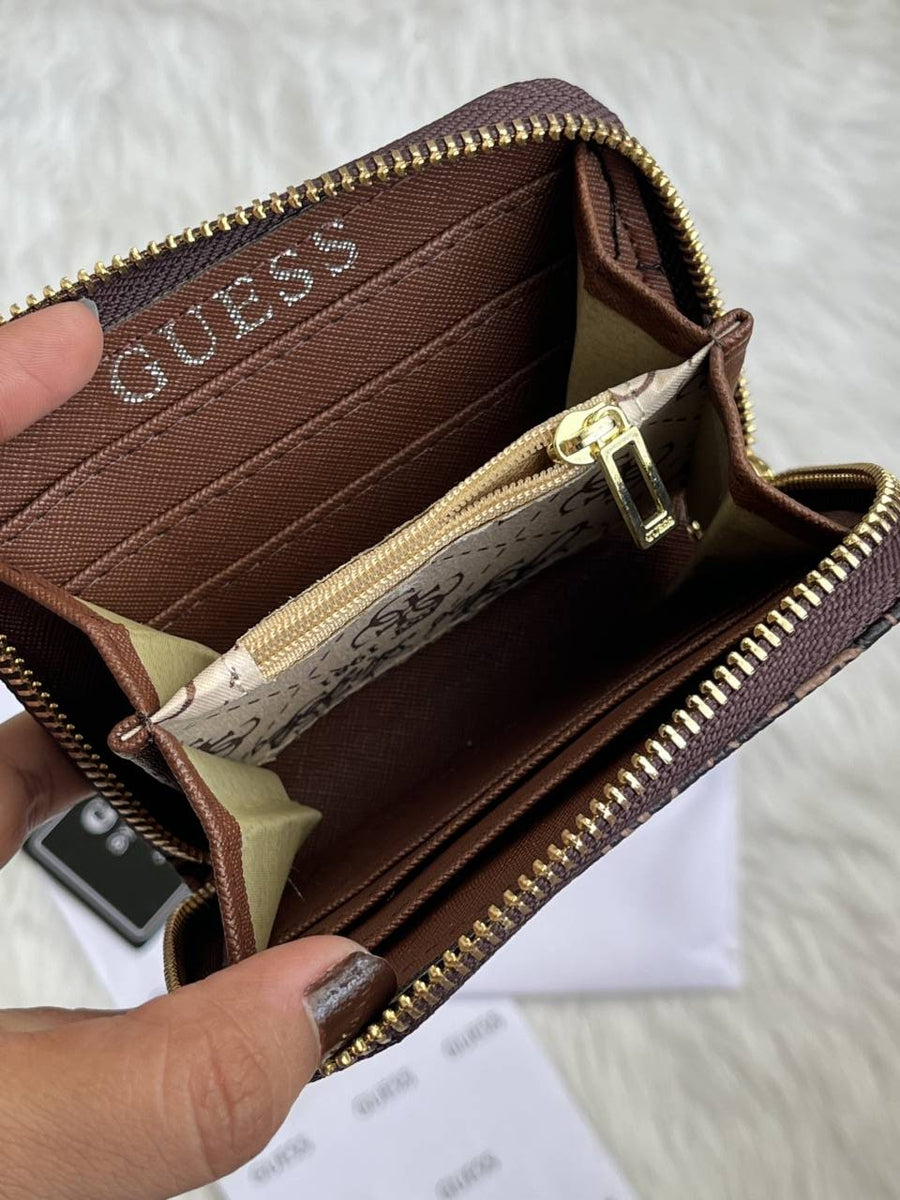 Guess 03 Coffee Mini Zippy Wallet With Original Box - Dust Cover - Card Premium Packing