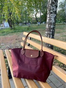 Longchamp Wine LePilage SizeM Tote With BrandZipLock_Bag