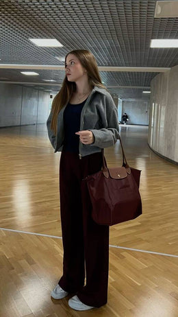 Longchamp Wine LePilage SizeM Tote With BrandZipLock_Bag