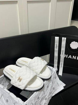 Chanel Camellia Classic Flip Flops With OG Box & Carry Bag (White - 1078)