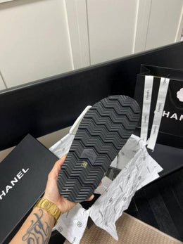 Chanel Camellia Classic Flip Flops With OG Box & Carry Bag (White - 1078)