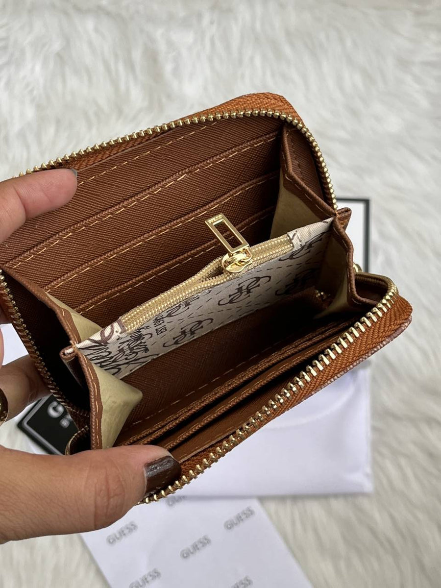 Guess 03 Light Apricot Mini Zippy Wallet With Original Box - Dust Cover - Card Premium Packing