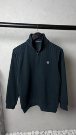 Fred perr_y Ribbed Half Zip Sweatshirt Dark Green 1080