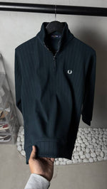 Fred perr_y Ribbed Half Zip Sweatshirt Dark Green 1080