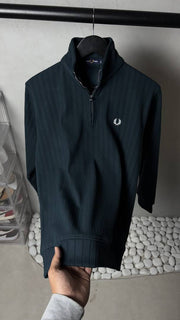 Fred perr_y Ribbed Half Zip Sweatshirt Dark Green 1080