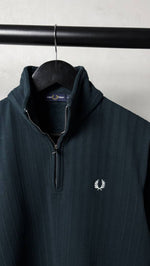 Fred perr_y Ribbed Half Zip Sweatshirt Dark Green 1080