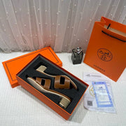 Hermes Oasis Sandals Dark Brown H cut-out Stacked Block Heel With OG & Carry Bag 778 Dark Brown