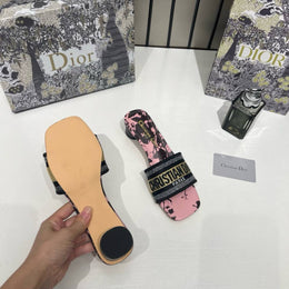 Christian Dioor Dway Heeled Slide Signature Embroidered Pink Black With OG Box & Carry Bag 755-1 Black