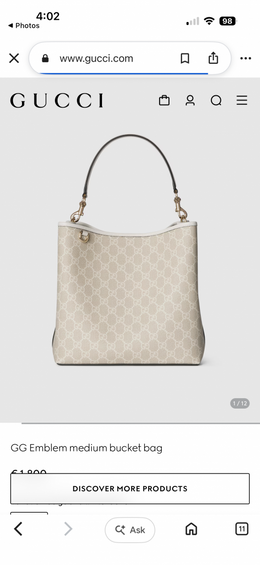 Gucci GG Emblem CB White Medium Bucket With Original DustCover & CarryBag