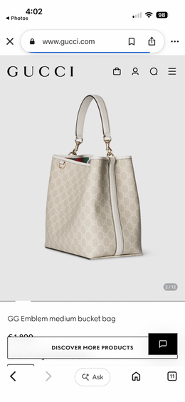 Gucci GG Emblem CB White Medium Bucket With Original DustCover & CarryBag