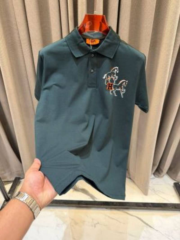 Hermes Chest Logo Polo T-shirt Green