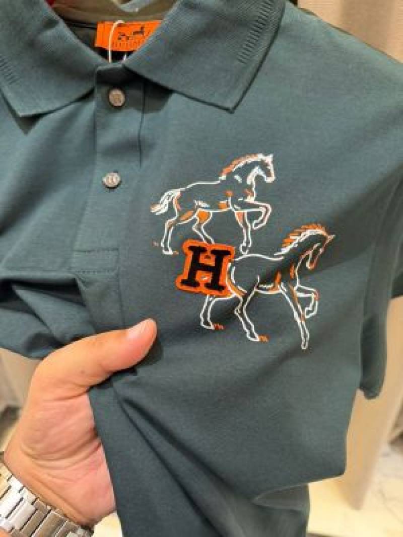 Hermes Chest Logo Polo T-shirt Green