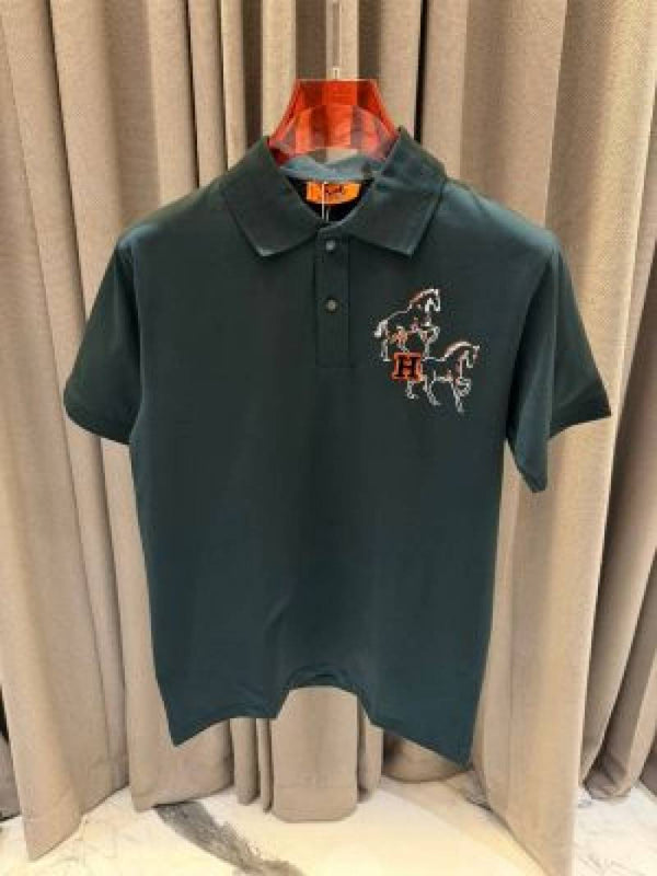 Hermes Chest Logo Polo T-shirt Green