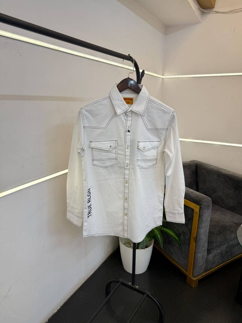 True religion white imported cargo double pocket shirt