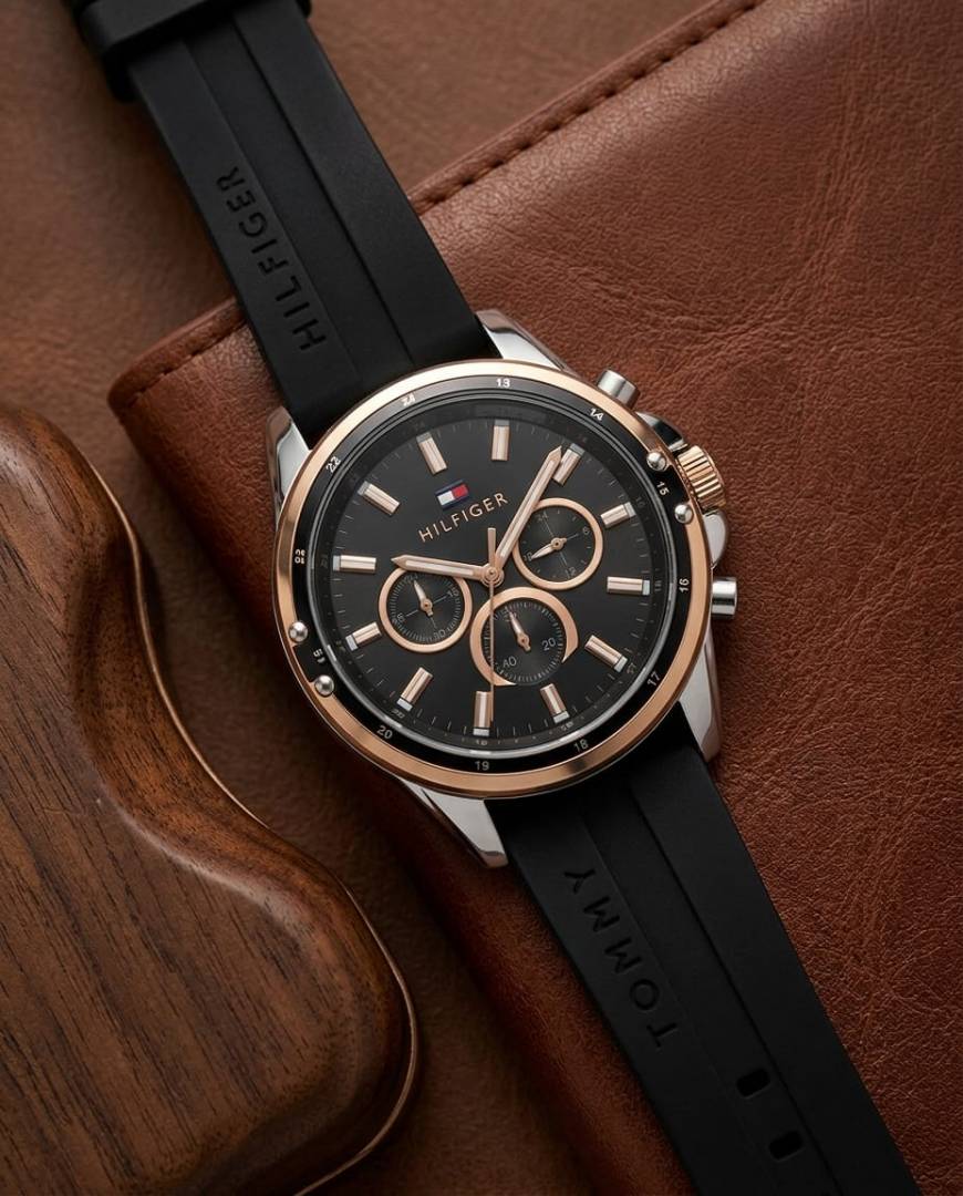 Tommy Hilfige_r Oxford Chronograph Silicon Belt Black