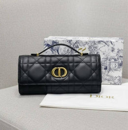 Dior Caro Top Handle 8822 Black Clutch Bag With OriginalBox & DustCover