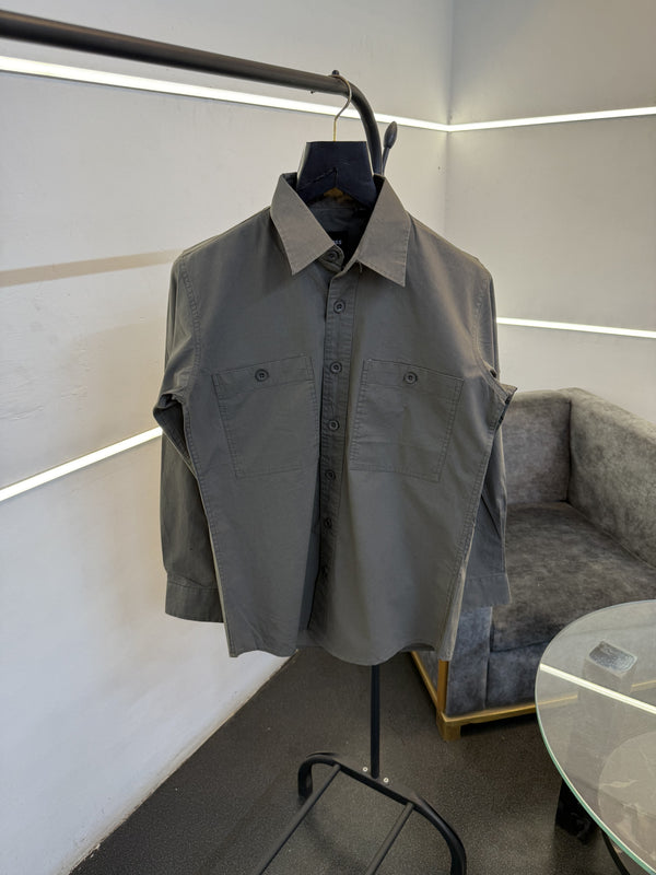 Hugo bos cargo double pocket imported shirt with embroidery logo on sleeves olive
