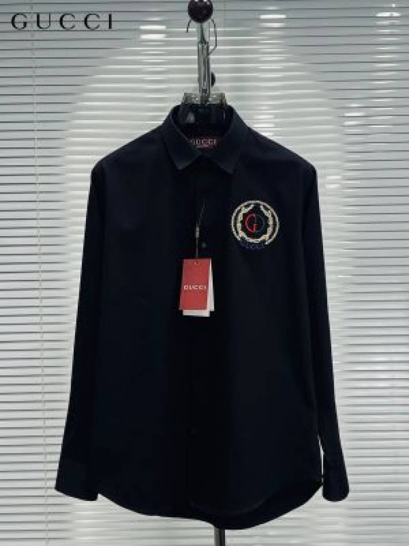 Guchi Chest Logo Box Pack Full Sleeves Shirt Black