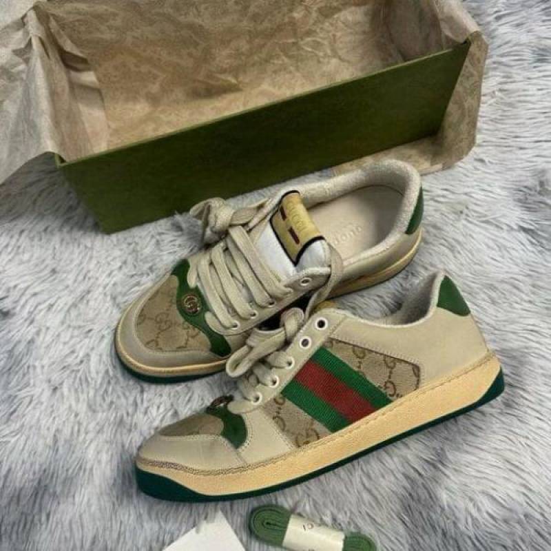 Gucci Screener GG Sneaker Beige Green With All Accessories