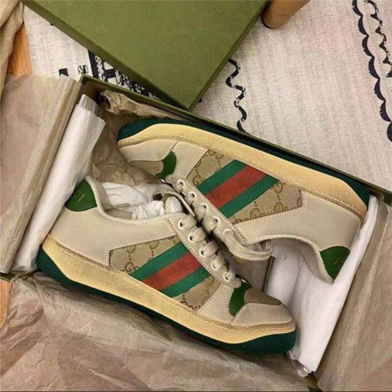 Gucci Screener GG Sneaker Beige Green With All Accessories