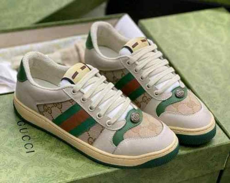 Gucci Screener GG Sneaker Beige Green With All Accessories