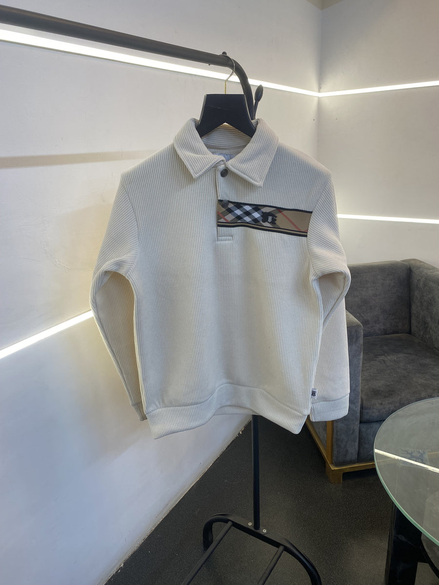 Burberry self knitted imported sweatshirt with brand strip metal logo and brand buttons cream