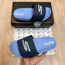 Skechers Hyper Burst Soft Premium White Blue Logo Blue Flip-Flop SE12