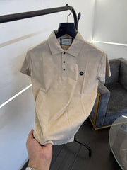 Gucci laser cut monogram steel logo imported polo tshirt beige sale