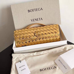 Bottega Veneta Gold Andiamo Long Clutch Bag With Original Box Dust Cover & LongSlingBelt
