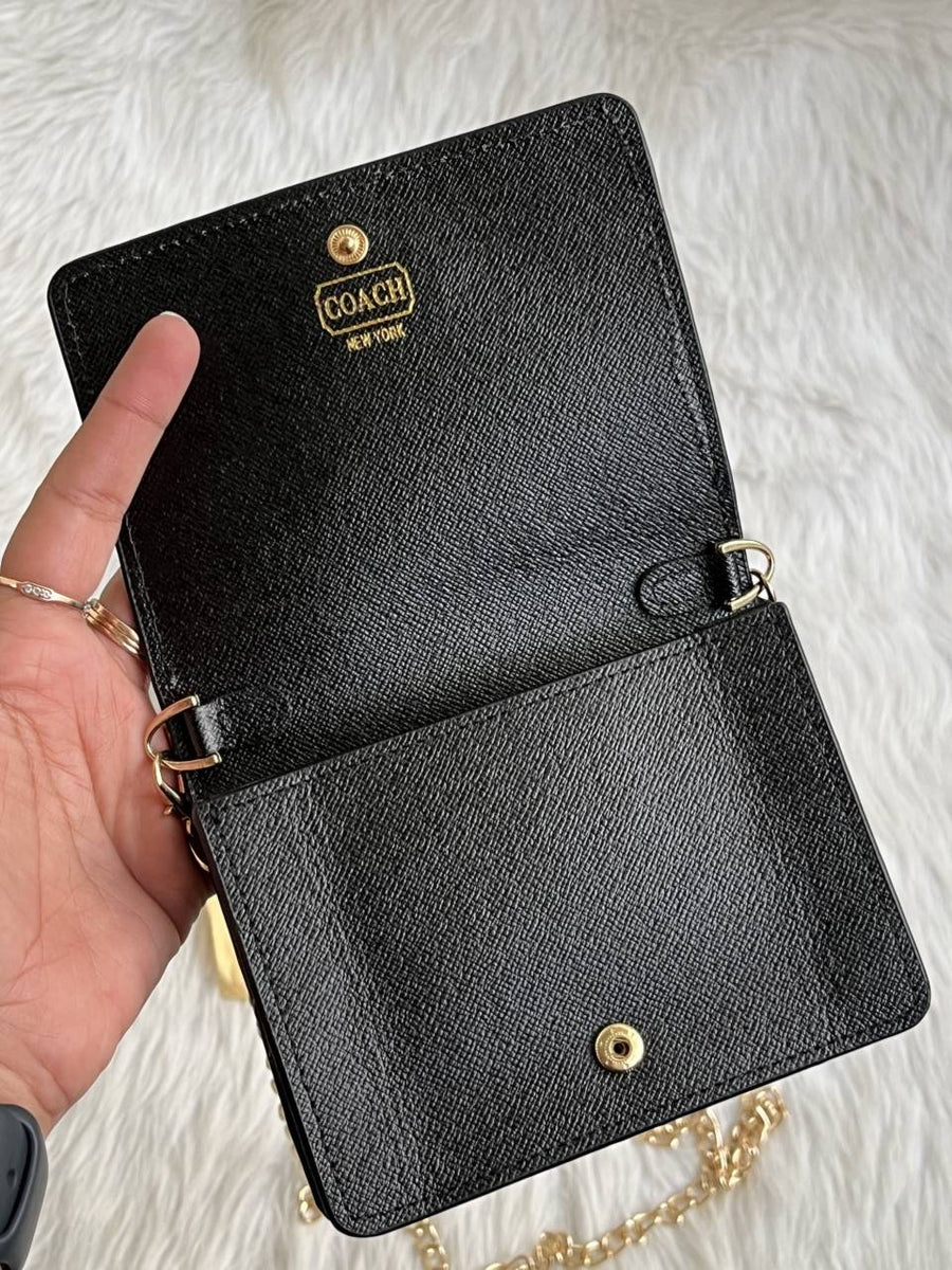 Coach_122_Black_ChainOnWallet_With_OriginalBox_DustCover_BrandCard