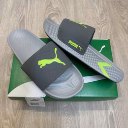 Puma SoftridePro Leadpuff Grey Echo Neon Slides