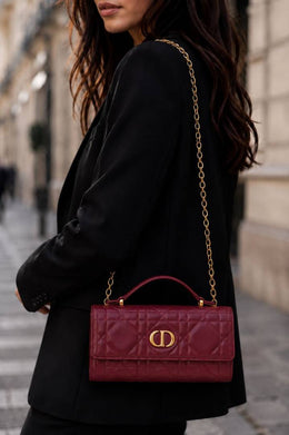 Dior Caro Top Handle 8822 Maroon Clutch Bag With OriginalBox & DustCover