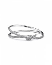 Tiffany & Cco Silver Double Row Hinged Bangel In Silver With Diamonds