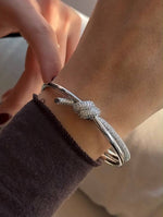 Tiffany & Cco Silver Double Row Hinged Bangel In Silver With Diamonds