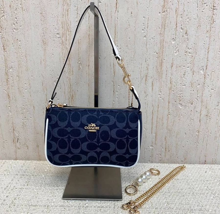 Coach_Nolita_19_Denim-White_With_OriginalBox_DustCover_PearlCharm_Chain