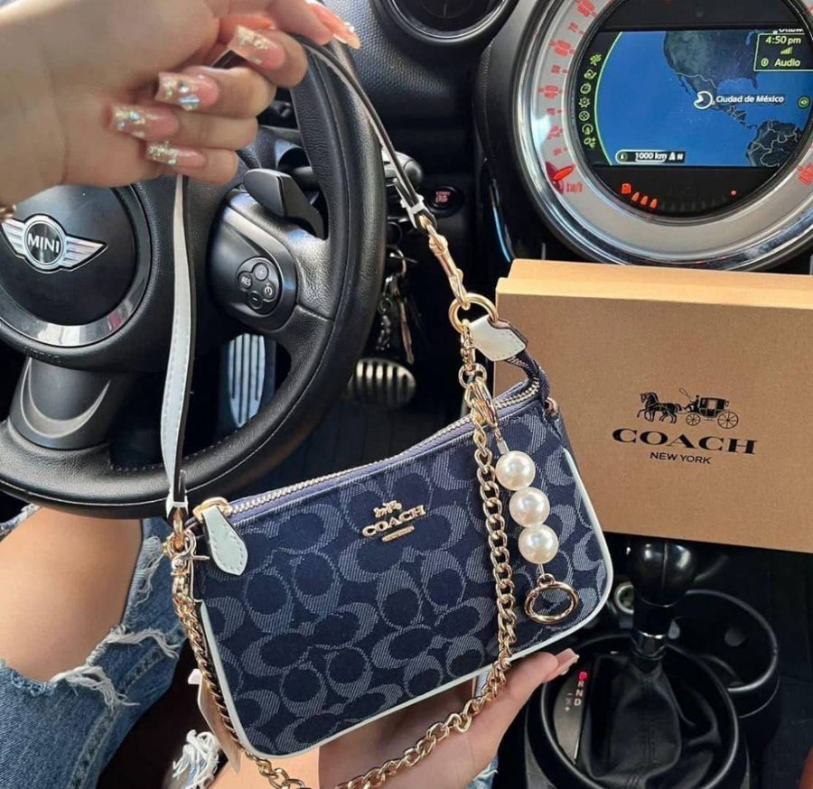 Coach_Nolita_19_Denim-White_With_OriginalBox_DustCover_PearlCharm_Chain