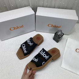 Chloe Premium Woody Mid Heel Slides With OG Box Dust Cover Black CH19