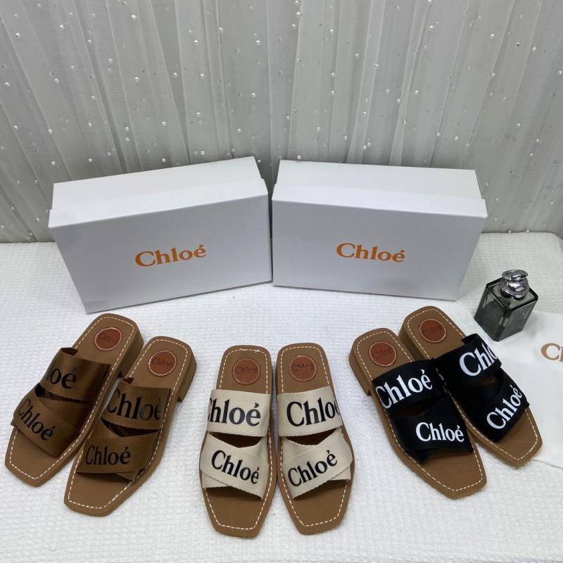 Chloe Premium Woody Mid Heel Slides With OG Box Dust Cover Black CH19