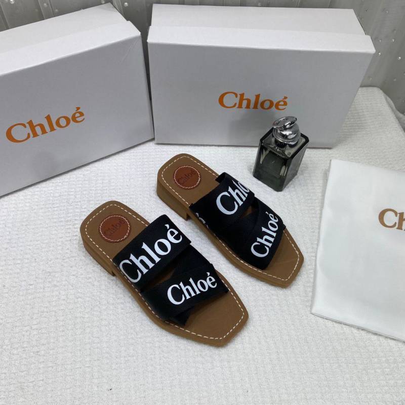 Chloe Premium Woody Mid Heel Slides With OG Box Dust Cover Black CH19