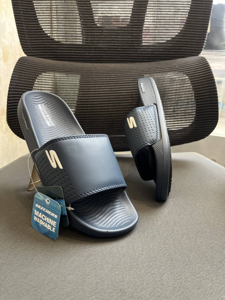 Skechers Hyper Burst Soft Slides Navy Blue