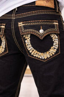 True Religio n Navy Boot cut Premium Imported Stretchable lycra fabric Denim with back flap pocket Design 3635