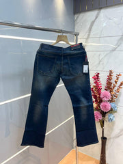 Prada Green Shade Boot Cut Premium Imported Stretchable Lycra Fabric Denim with Patch Logo 3761