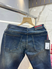 Prada Green Shade Boot Cut Premium Imported Stretchable Lycra Fabric Denim with Patch Logo 3761