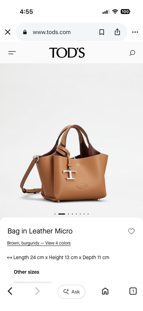 Todds Micro Leather Handbag With Originalbox & DustCover